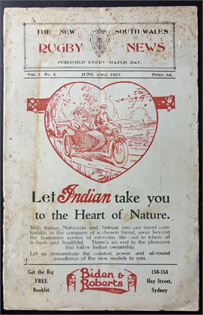 Rugby Union - Test Prog. 1923 NSW v Maori 2T Syd