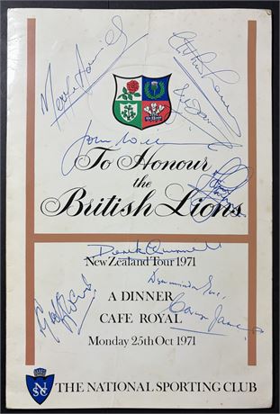 Rugby Union - Menu-1971 Lions  Signed
