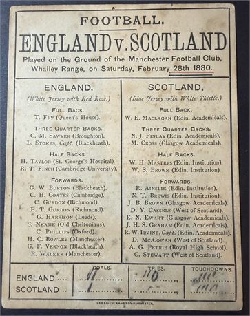 Rugby Union - Test Prog. 1880 England v Scotland