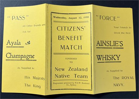 Rugby League/Union - Tour Prog. 1908 Metropolis v Maori