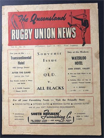 Rugby Union - Tour Prog. 1951 QLD v NZ