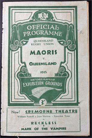 Rugby Union - Tour Prog. 1935 QLD v Maori