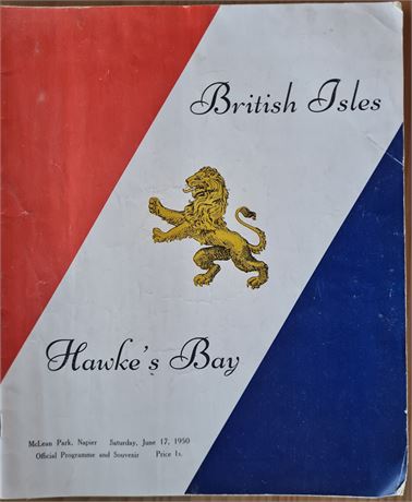 Rugby Union - Tour Prog. 1950 British Lions vs Hawkes Bay