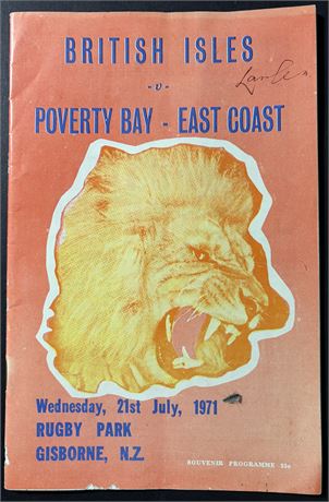 Rugby Union - Tour Prog. 1971 Pov. Bay - East Coast v British Isles